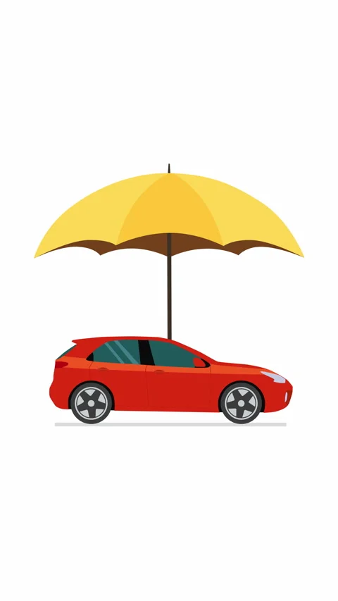 Vertical Auto Insurance Concept with Umbrella Protecting Car Flat Illustration Stockbeeldmateriaal 340912351