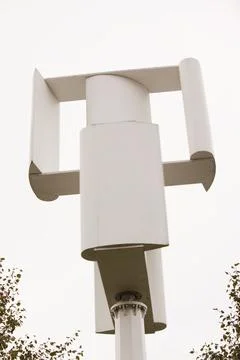 A vertical axis wind turbine in the grounds of a Tesco supermarket in Oldham, Stock Photos