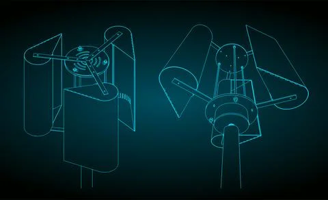 Vertical axis wind turbine power generator Illustrazione stock