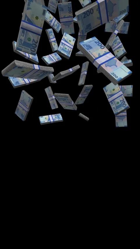 Vertical Azerbaijani Manat Banknotes Falling Animation Stacks Of Money on Bl Stock Footage 285174472