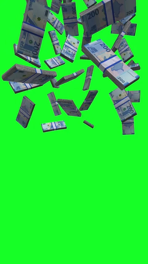 Vertical Azerbaijani Manat Banknotes Falling Animation Stacks Of Money on Gr Видео 285189896