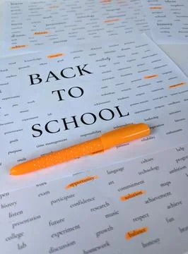 Vertical back to school concept featuring a custom word art design printed on Stock Photos