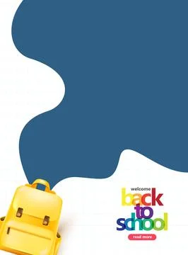 Vertical back to school poster with yellow backpack colorful text and large.. Stock Illustration