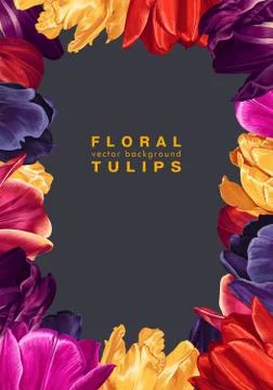 Vertical backdrop with multi-colored tulip Stock Illustration