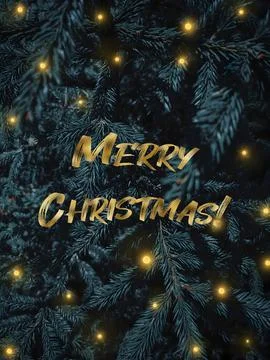 Vertical background with Christmas tree branches and Merry Christmas text with Illustrazione stock