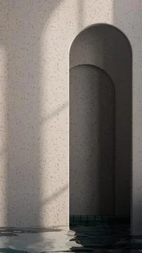 Vertical Background of Minimalist Arch Niche with Water Pool and Mosaic Tiles イラスト素材