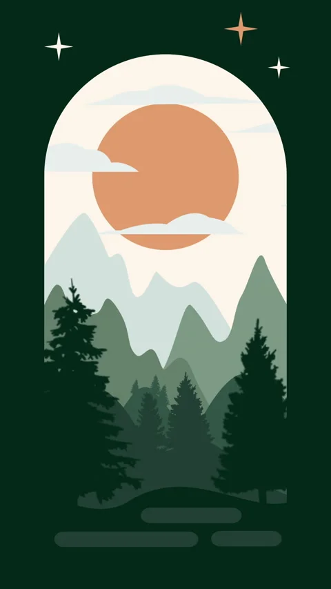 Vertical background with mountains and trees on a seamless loop Stock Footage 333201309