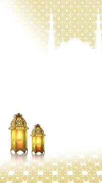 Vertical background for Ramadan or Eid featuring two glowing fanous lantern.. 스톡 사진