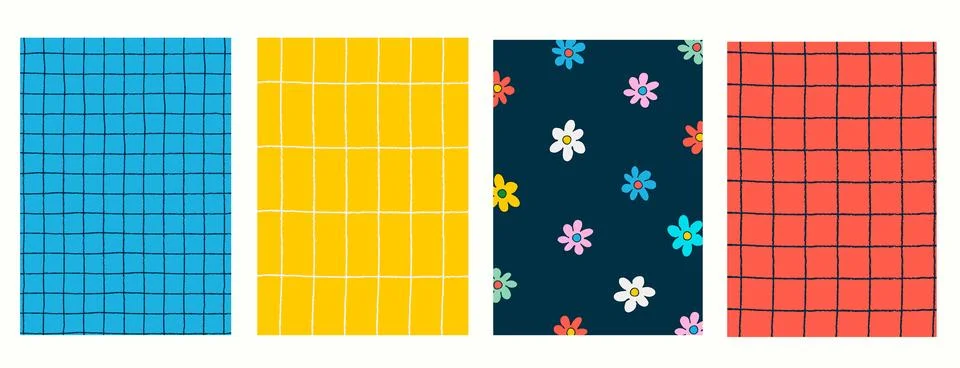 Vertical background Seamless geometric patterns set with hand drawn uneven ri Stock Illustration