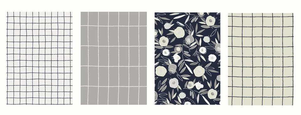 Vertical background Seamless geometric patterns set with hand drawn uneven ri Stock Illustration