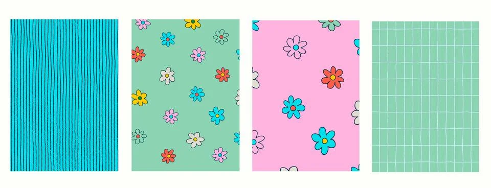 Vertical background Seamless geometric patterns set with hand drawn uneven ri Stock Illustration