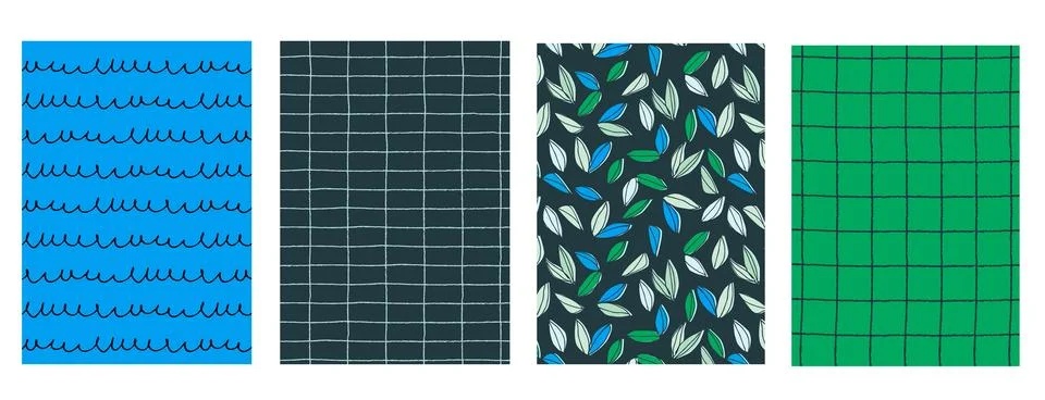Vertical background Seamless geometric patterns set with hand drawn uneven ri Stock Illustration