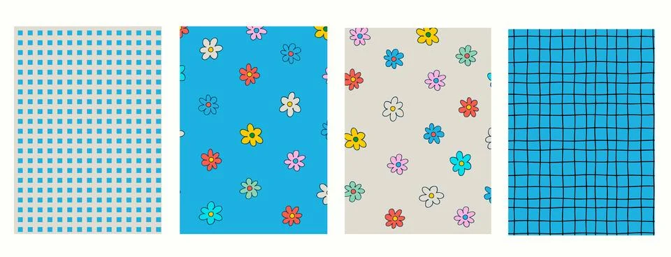 Vertical background Seamless geometric patterns set with hand drawn uneven ri Stock Illustration