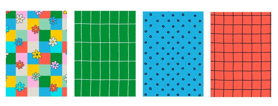 Vertical background Seamless geometric patterns set with hand drawn uneven ri Stock Illustration