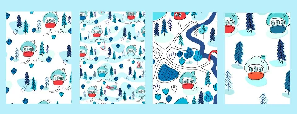 Vertical background Seamless geometric patterns set with hand drawn uneven ri Stock Illustration