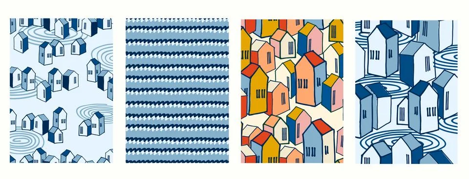 Vertical background Seamless geometric patterns set with hand drawn uneven ri Stock Illustration