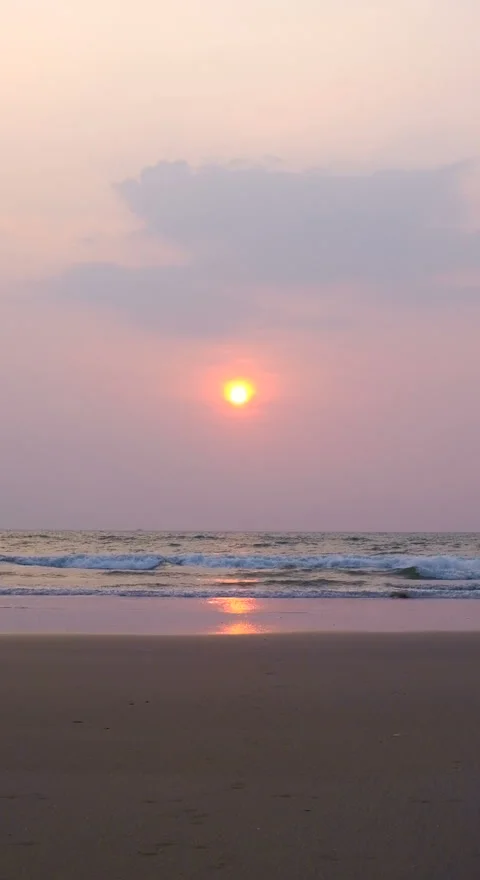 Vertical Background Sunset on sandy beach Stock Footage 121529977