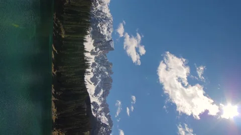 Vertical background video of mountain lake in the Italian Alps, Dolomites. Stock Footage 156940650