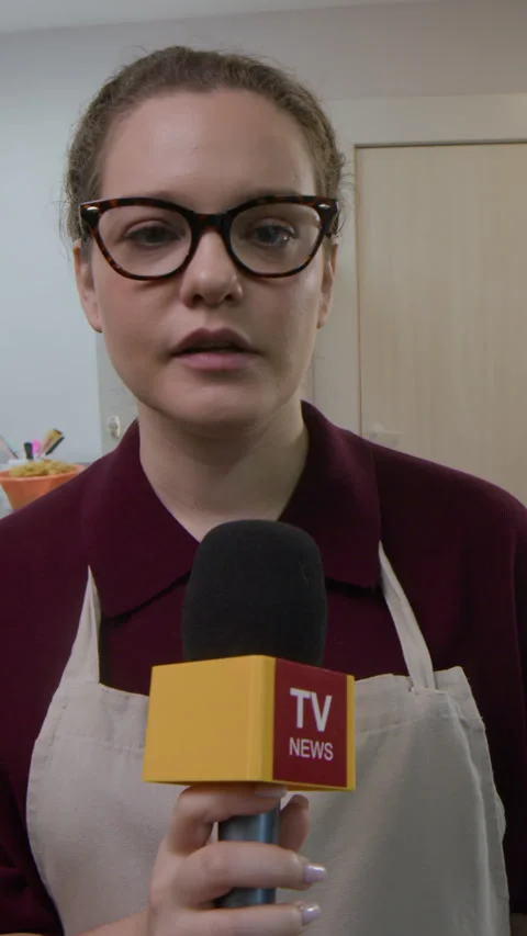 Vertical of Baker Speaking Openly during Interview in Culinary Space Stock Footage 298183401