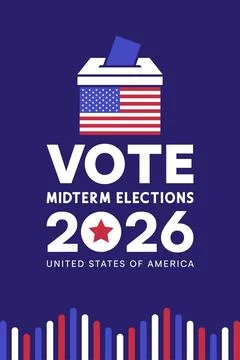 Vertical Ballot Box Flag Icon Blue Background Vote 2026 Illustrazione stock