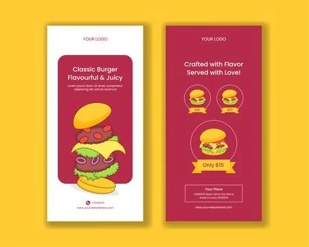 Vertical Banner Burger Time Flat Cartoon Hand Drawn Illustration Background Stock Illustration