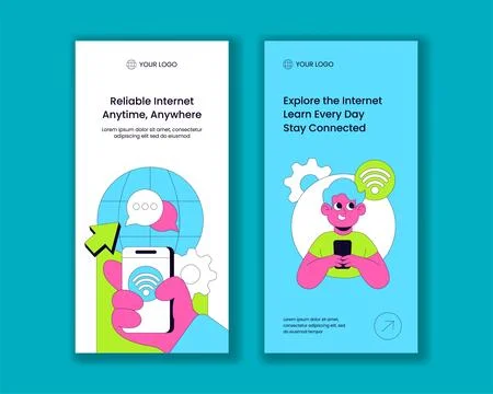 Vertical Banner Design with Hand Drawn Flat Cartoon Internet Service Provid.. Stock Illustration