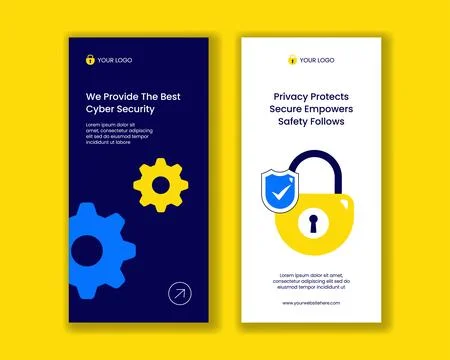 Vertical Banner Illustration with Data Privacy and Cyber Security Flat Cart.. イラスト素材
