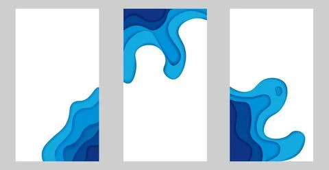 Vertical banner set with 3D abstract paper cut sea shapes. Vector design for Stock Illustration