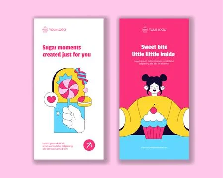Vertical Banner Sweet Shop Flat Cartoon Hand Drawn Background Illustration Ilustración de archivo
