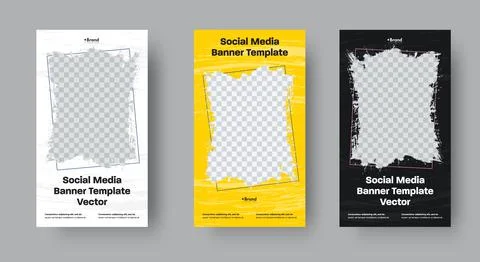 Vertical banner template for stories with rectangular grunge elements for pho Stock Illustration