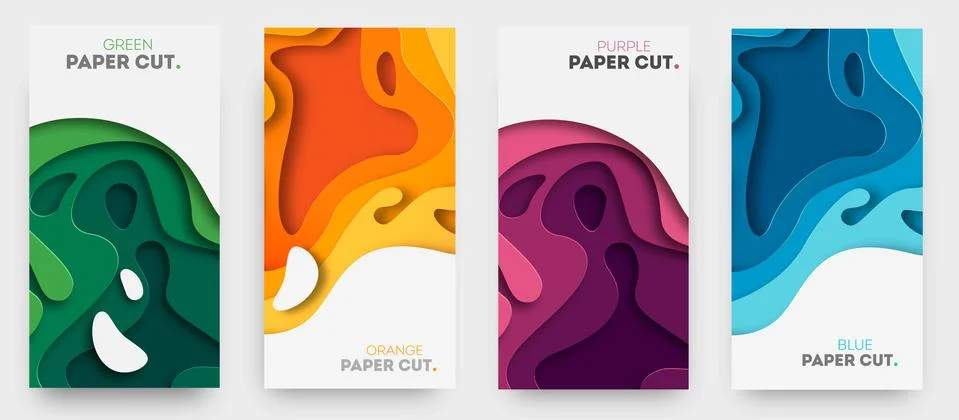 Vertical banners with 3D abstract background with paper cut shapes. Vector Illustrazione stock