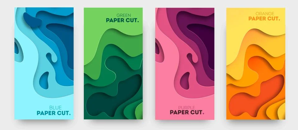 Vertical banners with 3D abstract background with paper cut shapes. Vector Stock Illustration