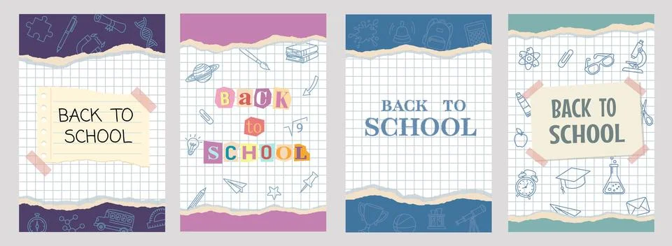 Vertical banners Back to School with torn paper Stock Illustration