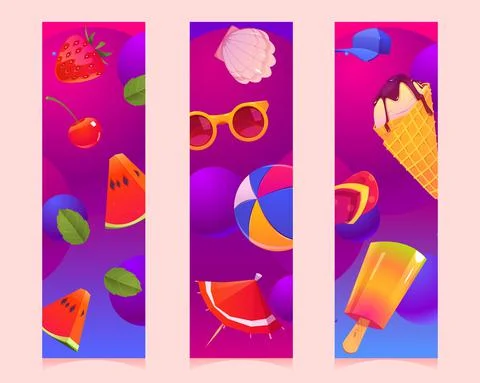 Vertical banners or bookmarks with summer items Stock Illustration