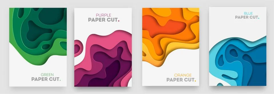 Vertical banners set with 3D abstract background and paper cut shapes. Vector Stock Illustration