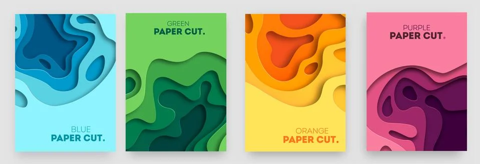 Vertical banners set with 3D abstract background and paper cut shapes. Vector Stock Illustration