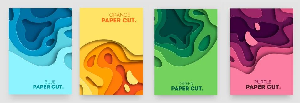 Vertical banners set with 3D abstract background and paper cut shapes. Vector Stock Illustration