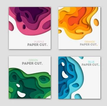 Vertical banners set with 3D abstract background and paper cut shapes. Vector Stock Illustration