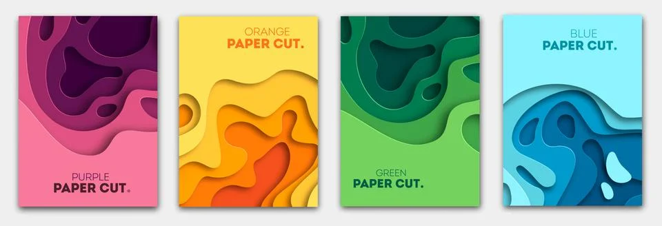 Vertical banners set with 3D abstract background and paper cut shapes. Vector Illustrazione stock