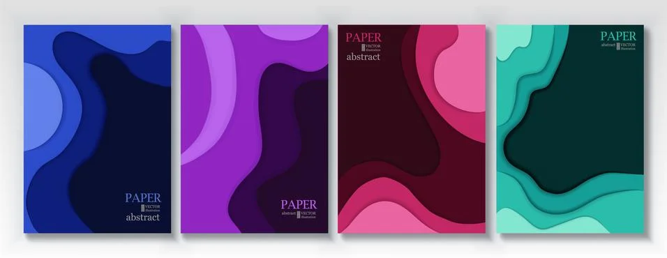 Vertical banners set with 3D abstract background and paper cut shapes. Vector Stock Illustration