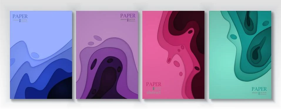 Vertical banners set with 3D abstract background and paper cut shapes. Vector Stock Illustration