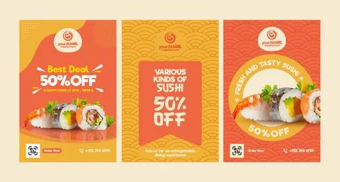 Vertical banners template for sushi restaurant Stock Illustration