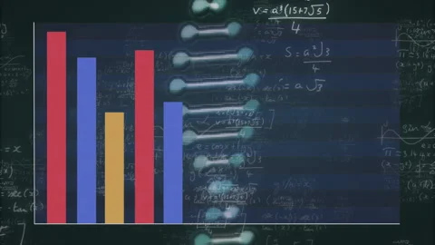Vertical bar chart displaying five colored bars on chalkboard background Stock Footage 309111308