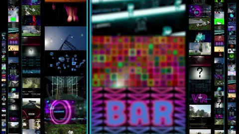 Vertical bars with many small technology videos in collage effect. Montages  Stock Footage 308314711