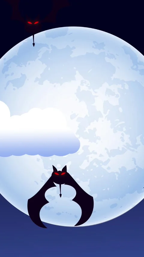 Vertical Bats Flying Up in a Full Moon Sky Vector 4K Loop Video stock 316076606