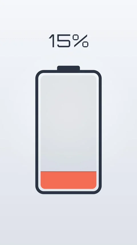 Vertical battery draining from full to empty with a flashing low battery warning Stock-Footage 348617974
