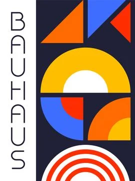 Vertical Bauhaus Layout with Geometric Cut Shapes and Bold Retro Color Blocks Stock Illustration