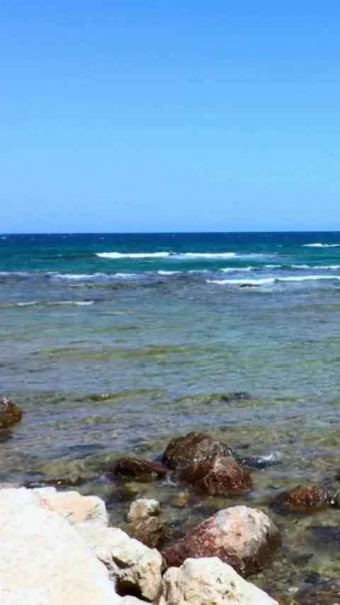 Vertical Beach and Harbor Coastline in Crete Greece  Mediterranean Travel Vi Stock Footage 329110879