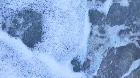 Vertical, Beach Closeup, Ocean, Sea, Foam, Waves Falling on the Shore Foaming Cl Stock-Footage 306932241