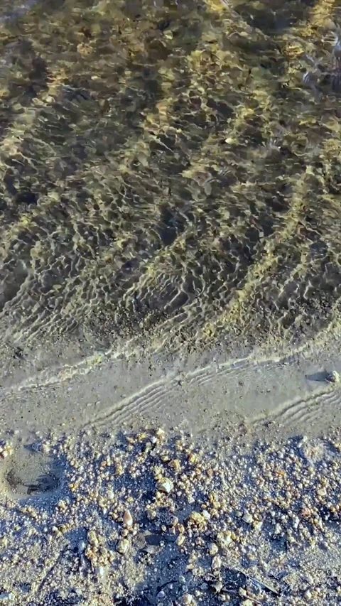 Vertical beach water edge shoreline waves ocean sandy shore wave wind breeze Stock Footage 188545599